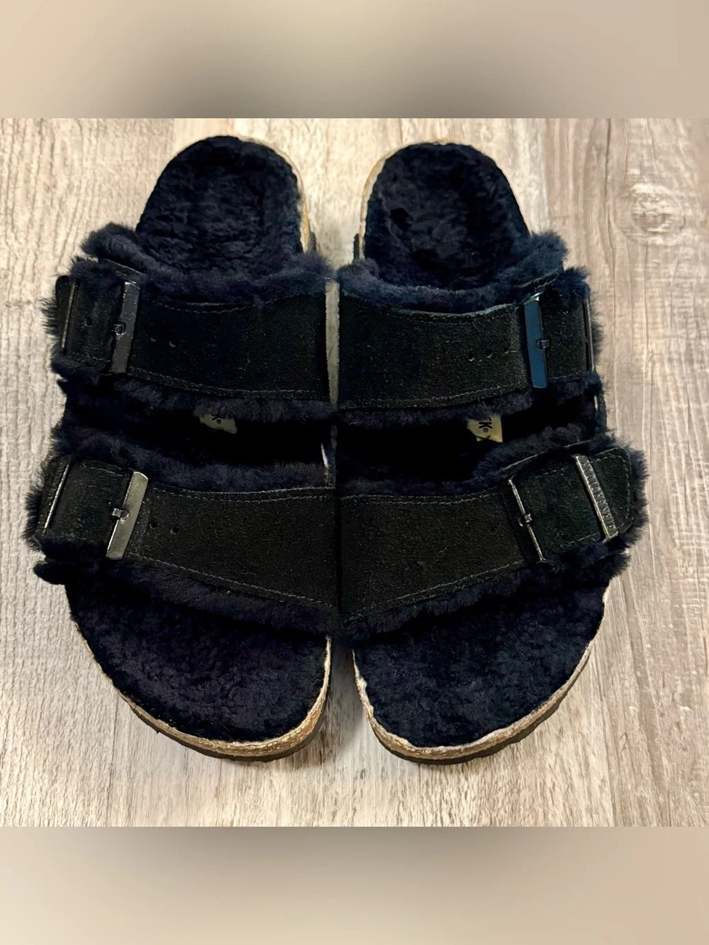 Birkenstock Arizona Shearling Sandals – Black Suede Unisex Size 40